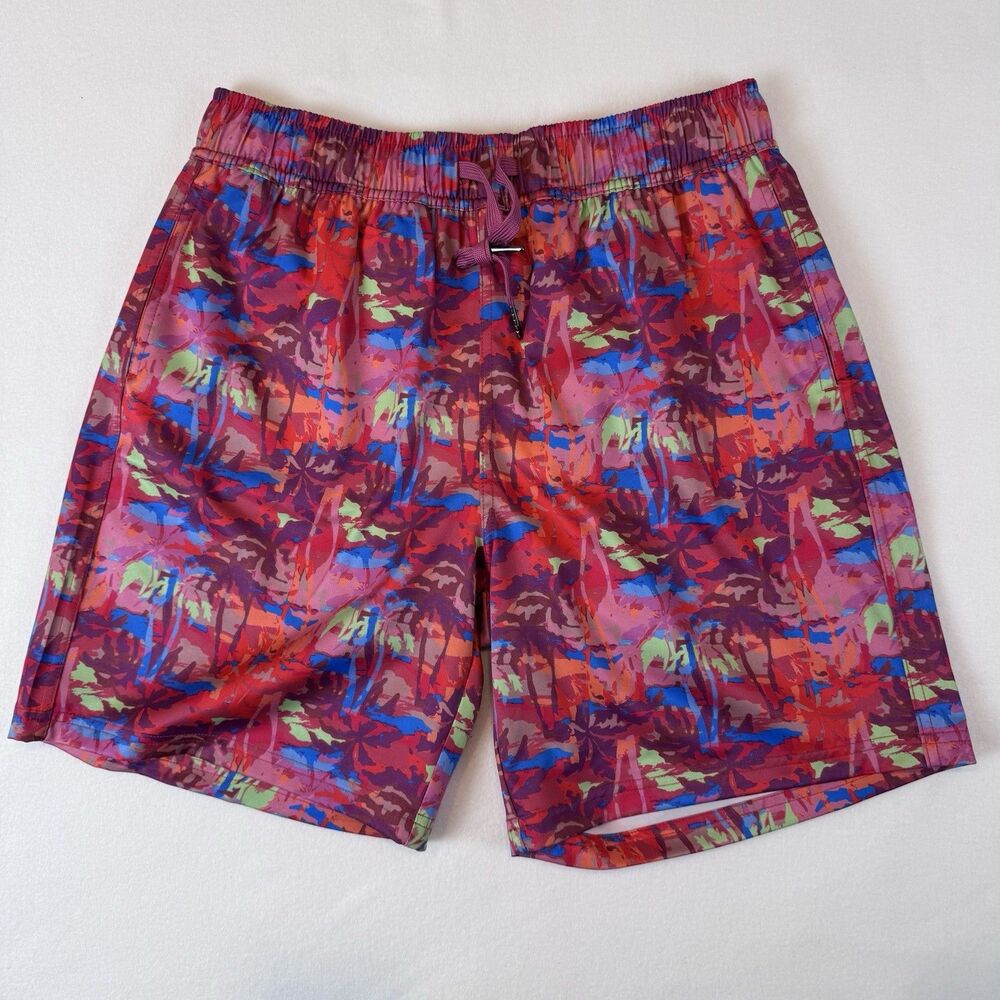 Robert Graham Men's Swim Board Shorts Size S Red Multicolor Palm Tree Tropical